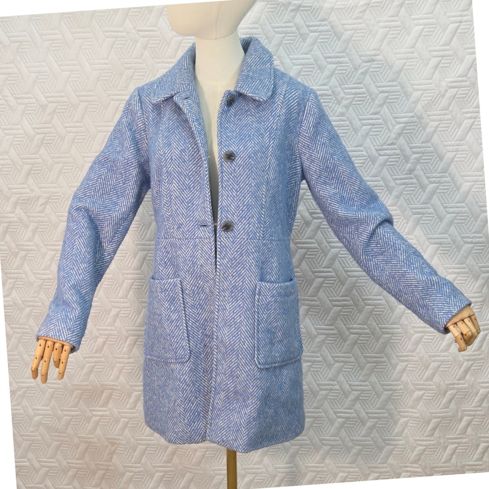 Lauren Conrad Coat womens Wool Blend Light Blue Herringbone Cozy mid length Med.